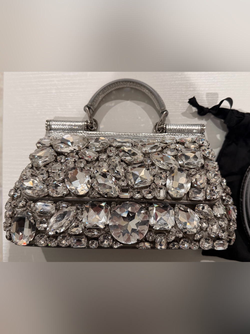 Dolce & Gabbana Silver Crystal-Embellished Top Handle Clutch - Picture 5 of 12